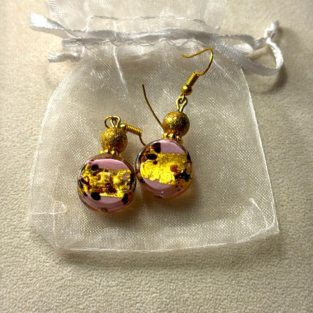 Handmade Gold and Glass Bead Earrings